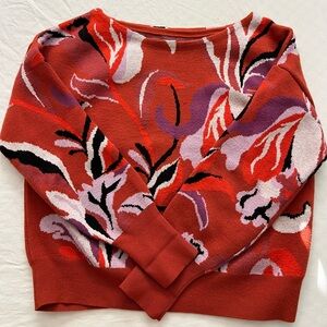 Maeve By Anthropologie Women's Orange Floral Sweater, Size S